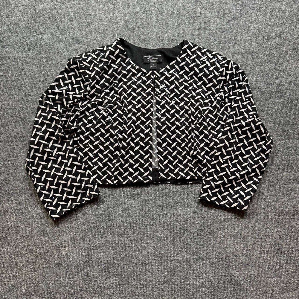 Collection Dressbarn Cropped Jacket Womens 4 Black White Geometric Career Blazer